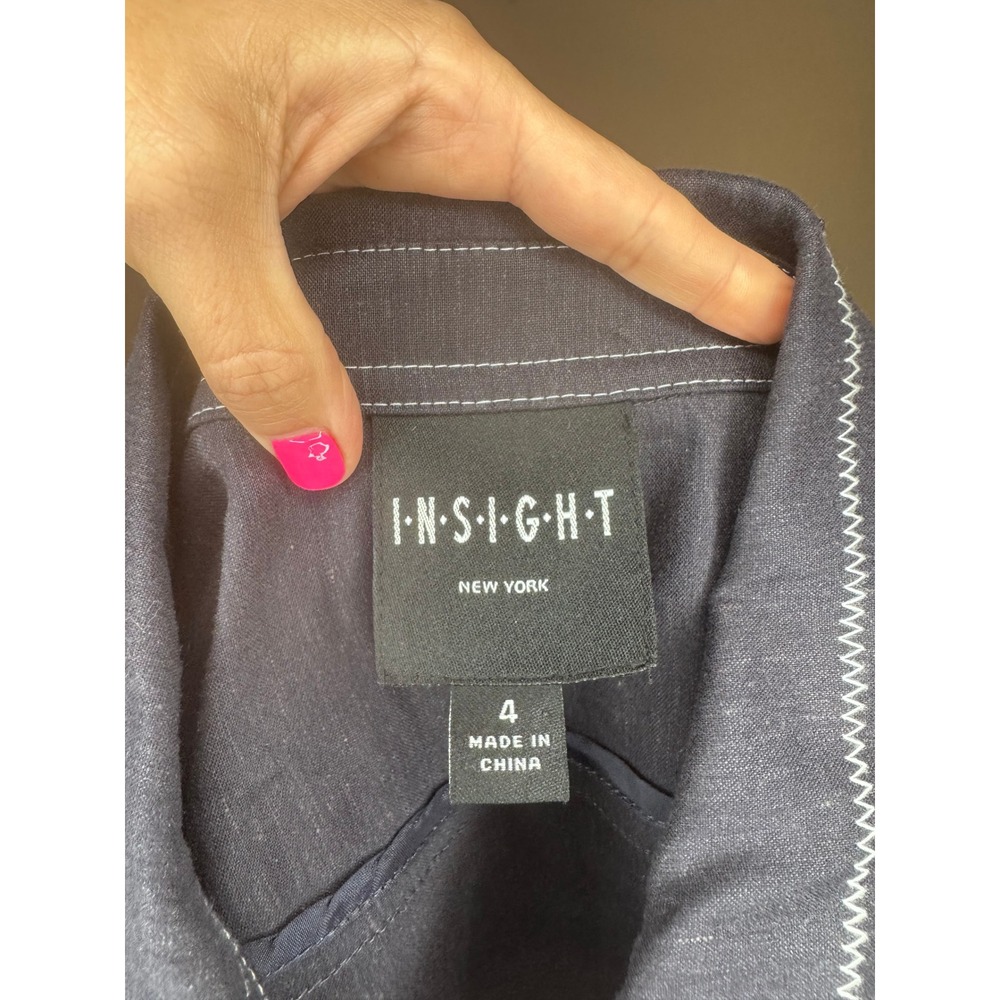 Insight New York Womens Navy Linen Blend Pant Suit Set Contrast Stitch Size 4 - Picture 2 of 9